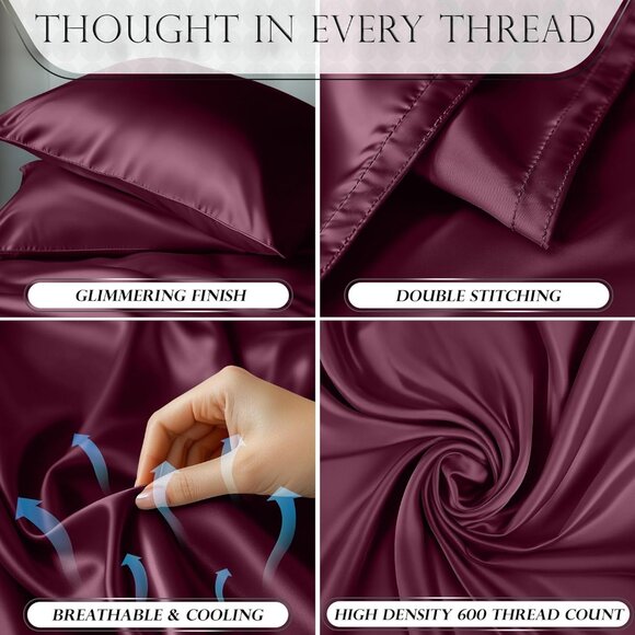 19- Satin 4 Piece Luxury Silky Queen Size Bedding Set 15" Deep - Picture 3 of 8